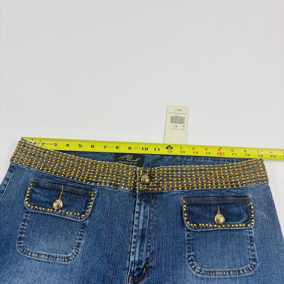 Platinum Plush Jeans Pants Women's 21 Blue Wide Straight Leg Cropped Embellished - Picture 12 of 16